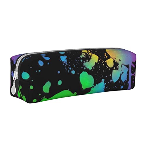 BHHJKK Federmäppchen mit Reißverschluss, Leder, Motiv: Regenbogenfarben mit Farbspritzern, Siehe Abbildung, Einheitsgröße, Federmäppchen von BHHJKK