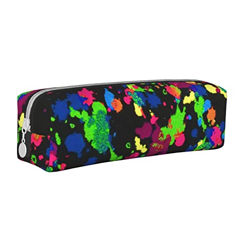 BHHJKK Federmäppchen mit Reißverschluss, Leder, Motiv: Regenbogenfarben mit Farbspritzern, Siehe Abbildung, Einheitsgröße, Federmäppchen von BHHJKK