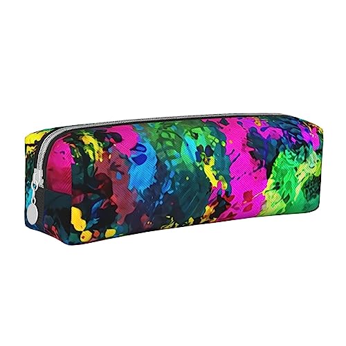 BHHJKK Federmäppchen mit Reißverschluss, Leder, Motiv: Regenbogenfarben mit Farbspritzern, Siehe Abbildung, Einheitsgröße, Federmäppchen von BHHJKK