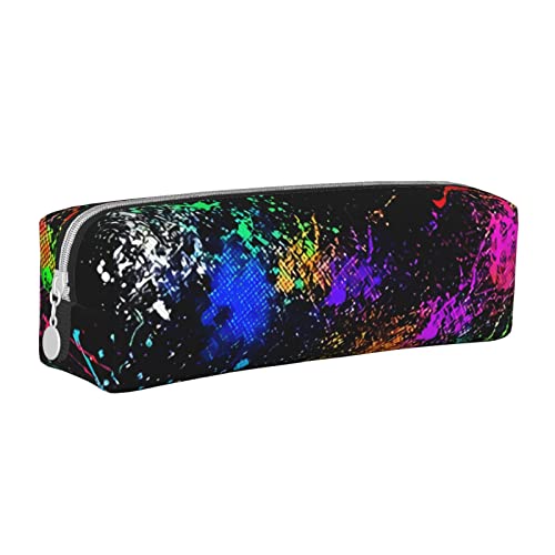 BHHJKK Federmäppchen mit Reißverschluss, Leder, Motiv: Regenbogenfarben mit Farbspritzern, Siehe Abbildung, Einheitsgröße, Federmäppchen von BHHJKK