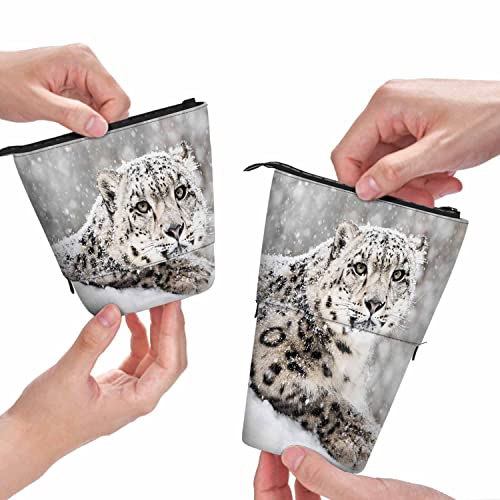 BHHJKK Federmäppchen mit Schneeleopard, Hochformat, Schneesturm, Stand-Up-Federmäppchen, Kosmetiktasche für Damen und Herren, Siehe Abbildung, Einheitsgröße, Federmäppchen von BHHJKK