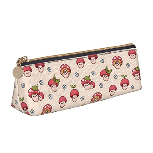 BHHJKK Federmäppchen mit niedlichem Erdbeer-Pilz-Muster, dreieckig, Leder, Stifteetui, Kosmetiktasche, Schreibtisch-Organizer, Box für Büro, Damen, Herren, Siehe Abbildung, Einheitsgröße, von BHHJKK
