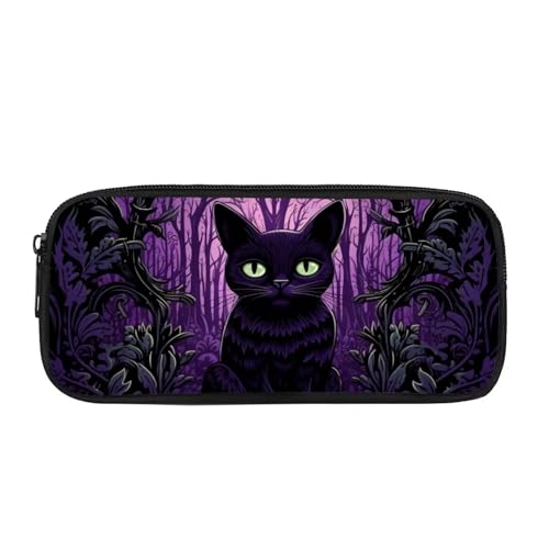 BHHJKK Federmäppchen mit schwarzer Katze, für Mädchen, für Schule, Kinder, Stifthalter, großes Fassungsvermögen, Federmäppchen, Organizer, tragbare Schreibwaren-Taschen mit Reißverschluss, für Büro, von BHHJKK