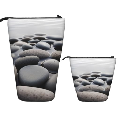 BHHJKK Khiry Stehendes Federmäppchen, Stifthalter, graue Steine, Bild, Teleskop-Schreibwarenetui für Büro, Stand-up-Organizer, einziehbares Federmäppchen, Stifteetui, Stifthalter für Arbeit, 7 × 14,5 von BHHJKK