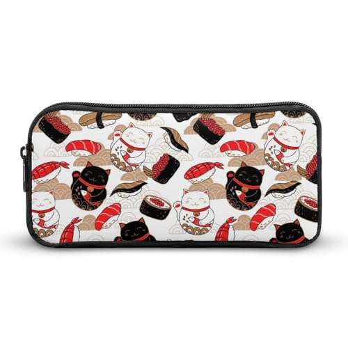 BHHJKK Modisches japanisches Sushi- und Glückskatzen-Federmäppchen, großes Fassungsvermögen, Federmäppchen für Damen und Herren, tragbare Schreibwaren, zum Organisieren von Make-up, Kosmetiktasche, von BHHJKK