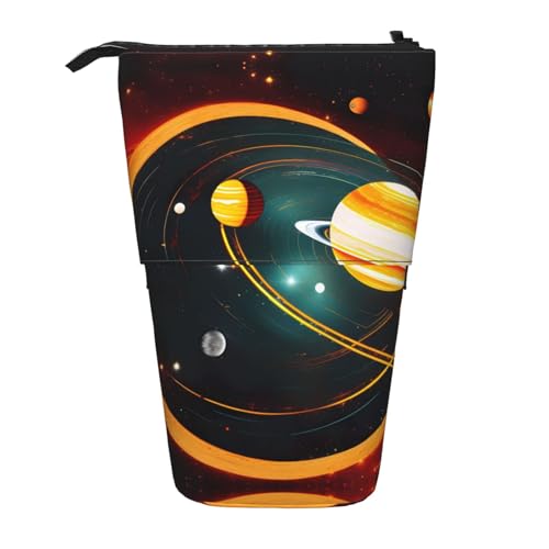 BHHJKK Sonnensystem Jupiter Saturn Teleskop-Federmäppchen, Federmäppchen, Organizer, Schreibwaren, Stifteetui mit Reißverschluss, Schwarz , Einheitsgröße, Federmäppchen von BHHJKK