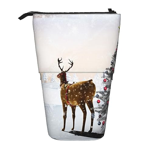 BHHJKK Stehendes Federmäppchen, Stifthalter, Hundedruck, Teleskop-Schreibwarenetui für Büro, Stand-up-Organizer, einziehbares Federmäppchen, Stiftehalter, für Arbeit, 7 × 14,5 cm, Weihnachts-Rentier, von BHHJKK