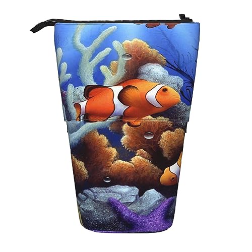 BHHJKK Stehendes Federmäppchen, Stifthalter, Ostern, Teleskop-Schreibwarenetui für Büro, Stand-up-Organizer, einziehbares Federmäppchen, Stiftehalter, für Arbeit, 7 × 14,5 cm, Cartoon-Clownfisch, von BHHJKK