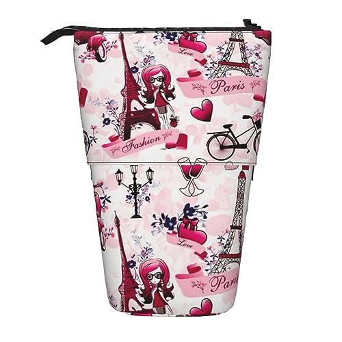 BHHJKK Stehendes Federmäppchen, Stifthalter, Ostern, Teleskop-Schreibwarenetui für Büro, Stand-up-Organizer, einziehbares Federmäppchen, Stiftehalter, für Arbeit, 7 × 14,5 cm, Paris Eiffelturm, von BHHJKK