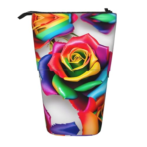 BHHJKK Teleskop-Federmäppchen mit Regenbogen-Rose, Federmäppchen, Organizer, Schreibwaren, Stifteetui mit Reißverschluss, Schwarz , Einheitsgröße, Federmäppchen von BHHJKK