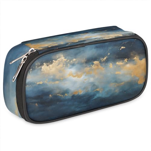 Federmäppchen aus Leder mit abstraktem Marmoriermuster, Stifthalter, großes Fassungsvermögen, schwarz, Schreibwaren-Organizer, Federmäppchen mit Reißverschluss für Jungen und Mädchen, Textur, von BHHJKK