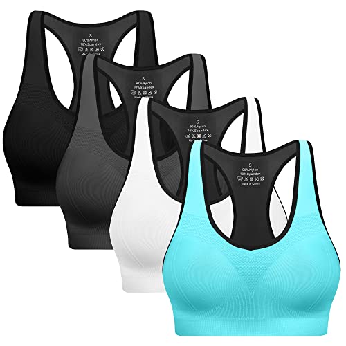 Gepolsterte Sport-BHs für Damen - Activewear Tops für Yoga Laufen Fitness 3er Pack, Schwarz/Grau/Blau/Weiß, X-Large von BHRIWRPY