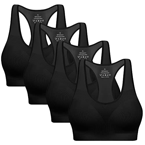 Gepolsterte Sport-BHs für Damen - Activewear Tops für Yoga Laufen Fitness 3er Pack, Schwarz/Schwarz/Schwarz/Schwarz, X-Large von BHRIWRPY