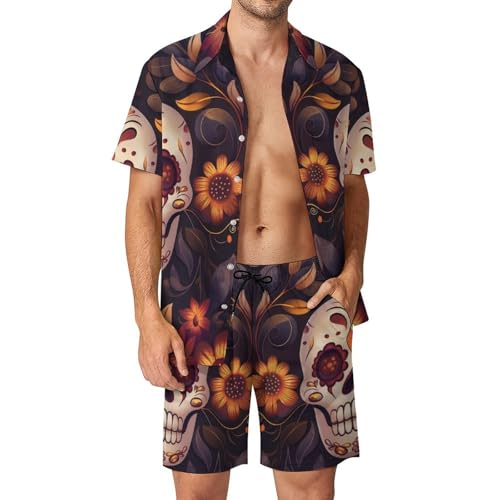 BHTGTRFDTD Button-Down-Hemd Und Short-Set Mexikanisches Muster Mit Zuckerschädel Herren Sommer Strand Anzüge Outfit 2 Stück BHTGTRFDTD Button-Down-Hemd Und Short-Set Mexikanisches Muster Mit Zuckerschädel Herren Sommer Strand Anzüge Outfit 2 Stück von BHTGTRFDTD