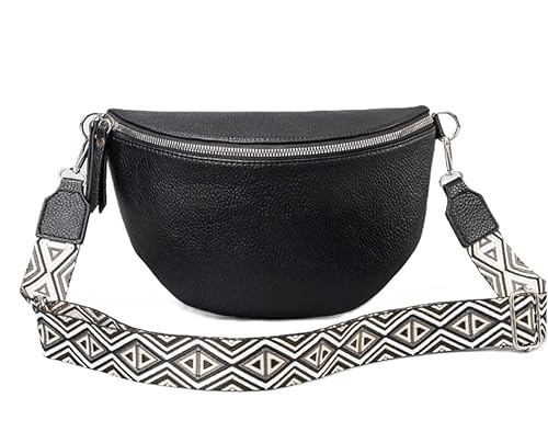 Unregelmäßige Form Brusttasche Damen EuropUPC und Amerikanische Freizeit Reise Hüfttasche Cross-The-Woman PU Leder Shell Bag, Schwarz , 25*10*17cm von BHUJIA