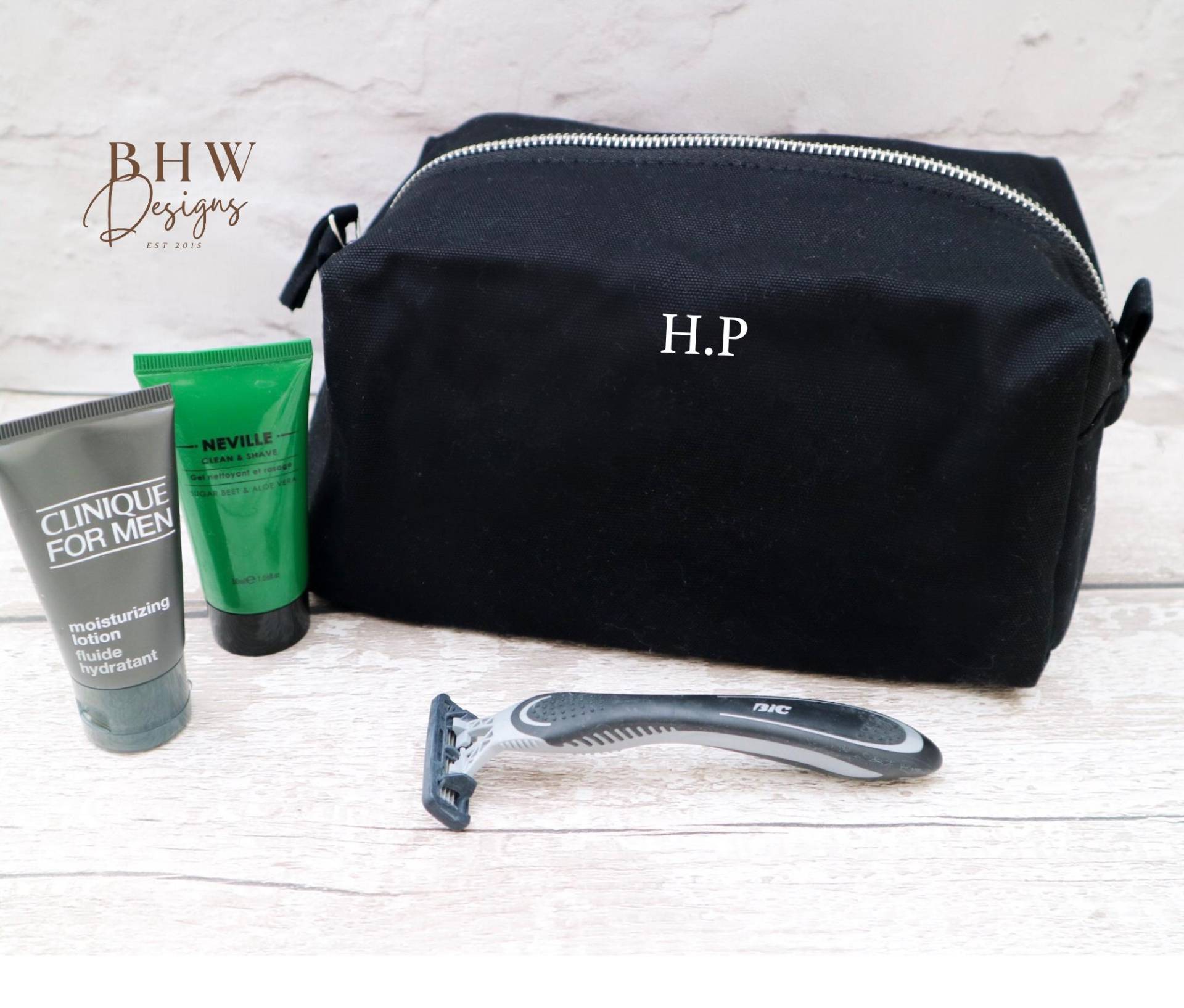 Herren Personalisierte Monogramm Baumwolle Schwarze Waschtasche - Geschenk Initialen Groomsman Platzanweiser Herren Personalisierte Monogramm Baumwolle Schwarze Waschtasche - Geschenk Initialen Groomsman Platzanweiser von BHWDesigns