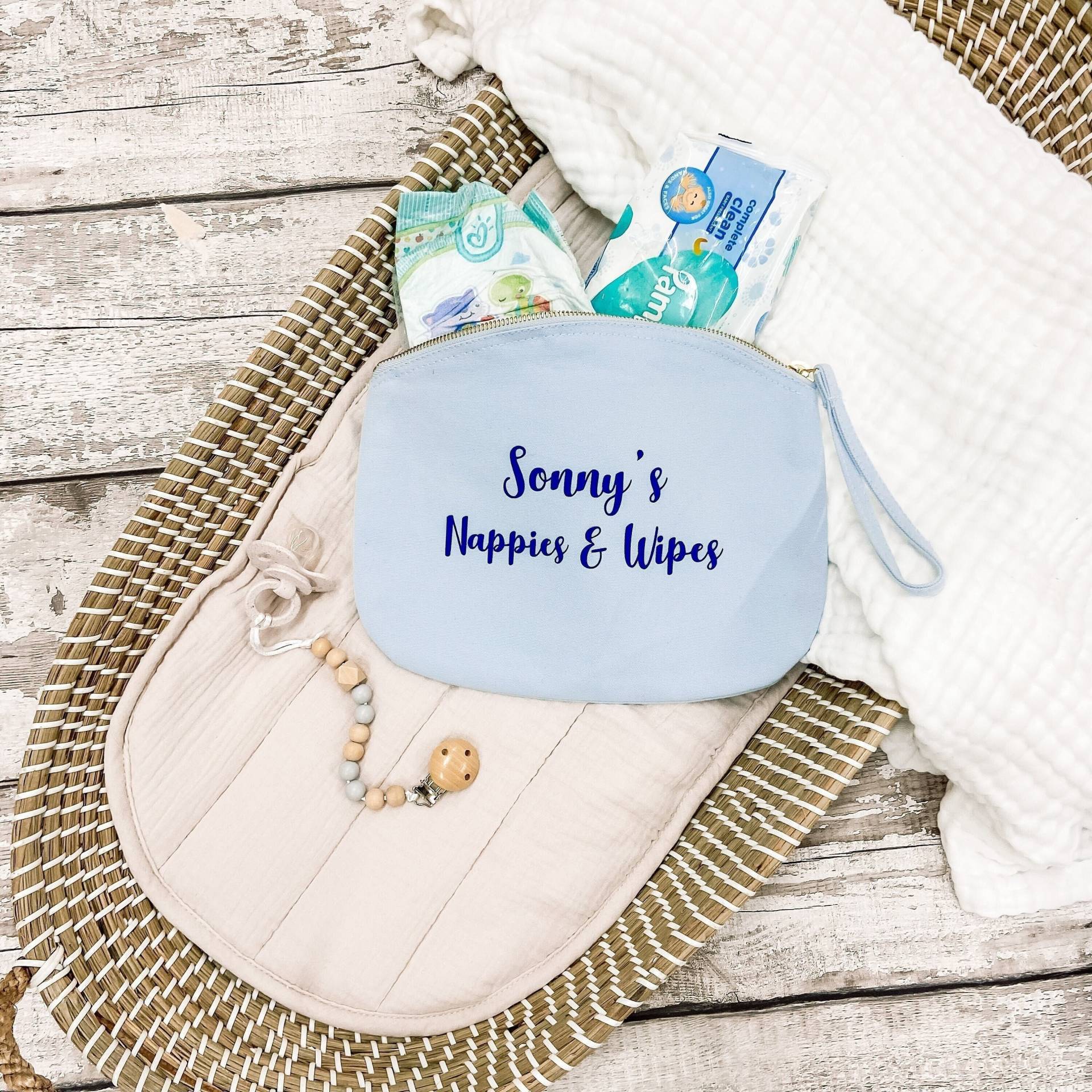 Personalisierter Name Baby Windel- Und Wischtasche 100% Bio-Baumwolle - Neues Babygeschenk Rosa Blau Creme Personalisierter Name Baby Windel- Und Wischtasche 100% Bio-Baumwolle - Neues Babygeschenk Rosa Blau Creme von BHWDesigns
