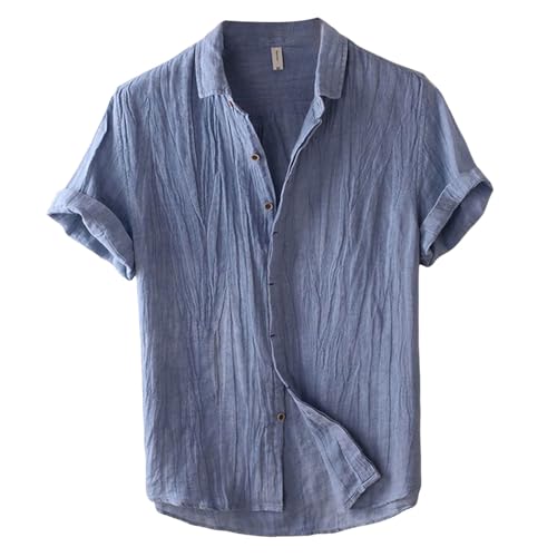 BHXUTK Hemd Herren Kurzarm Sommerhemd Leinenhemd Einfarbig Businesshemd Locker Kurzarmhemd Leichte Stehkragenhemd Mit Brusttasche Freizeithemd Button Down T-Shirts Hawaii Hemden Männer Trachtenhemd von BHXUTK