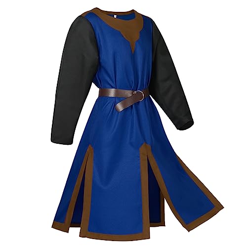 BHXUTK Mittelalter Kleidung Herren Halloween Kostüm Herren Mittelalter Ritter Kostüm Kreuzritter Wikinger Tunika Tempel Karneval Cospaly Waffenrock Herren Tempelritter Renaissance Kostüm von BHXUTK