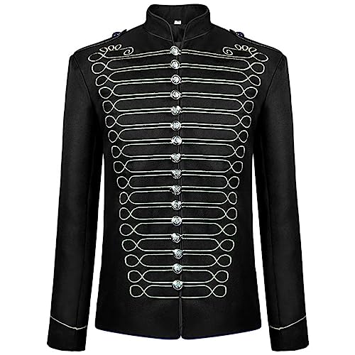 BHXUTK Mittelalter Mantel Herren Steampunk Husaren Marching Band Militär Schlagzeuger Parade Mittelalter Renaissance Vintage Jacke Mantel Kostüm Smoking Viktorianischen Gehrock Uniform von BHXUTK