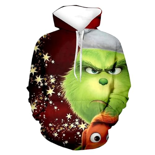 BHXUTK Weihnachten Hoodie Herren Weihnachten Kapuzenpullover Herren Hoodie Kreativer Weihnachts Pullover Weihnachtsmann 3D Hoodie Lustiger Bequemes Langarm Sweatshirt für Herren Kapuzenpulli von BHXUTK