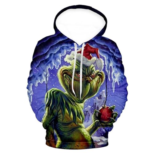 BHXUTK Weihnachtspullover Herren Kapuzenpullover Kreativer Weihnachts Pullover Weihnachtsmann 3D Hoodie Lustiger Bequemes Langarm Sweatshirt Kapuzenpulli von BHXUTK
