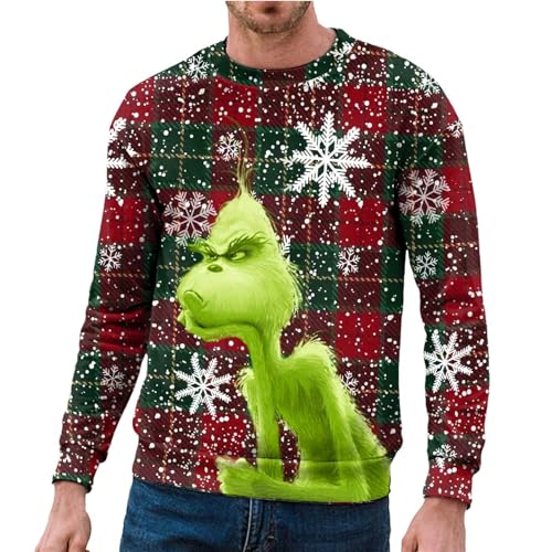BHXUTK Weihnachtspullover Herren Weihnachten Pullover Herren Sweatshirt Pullover Rundhals Winter Langarmshirt Sweater mit Weihnachtsdruck Männer Party Style Langarmshirt Pulli Weihnachtsmann von BHXUTK