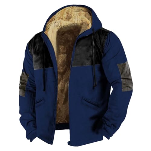 BHXUTK Winterjacke Herren Patchwork Warme Winterjacke Parka Lang Wintermantel Kapuze Outdoor Gefütterte Steppjacke Jacke Jacket Herren Winterjacke Herren Weihnachten Neujahrsgeschenk für Männer von BHXUTK