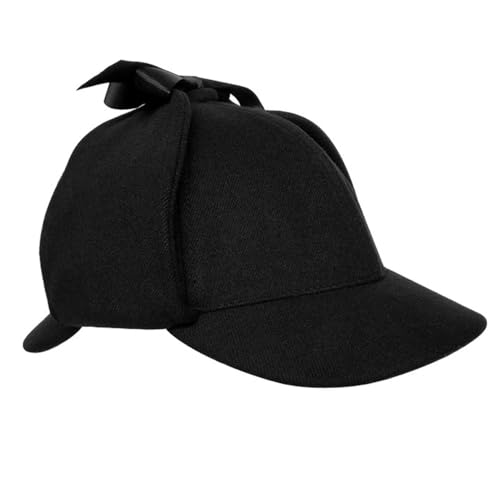 Detektiv Kostüm Hut Halloween Zubehör Wollmischung Kappe Alter Mann Opa Winter Warme Ohrenschützer Kappe für Männer Frauen Schwarz, Schwarz, MEDIUM von BHning