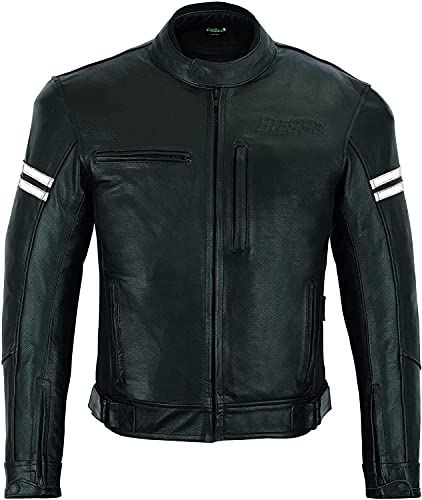 BI ESSE Motorradjacke für Herren, aus Leder, Vintage-Stil, mit zertifizierten Protektoren, abnehmbare Thermoweste, Motorradkleidung, Cafe Race, Jacke für 4 Jahreszeiten, Winter, Schwarz / Weiß, M von BI ESSE