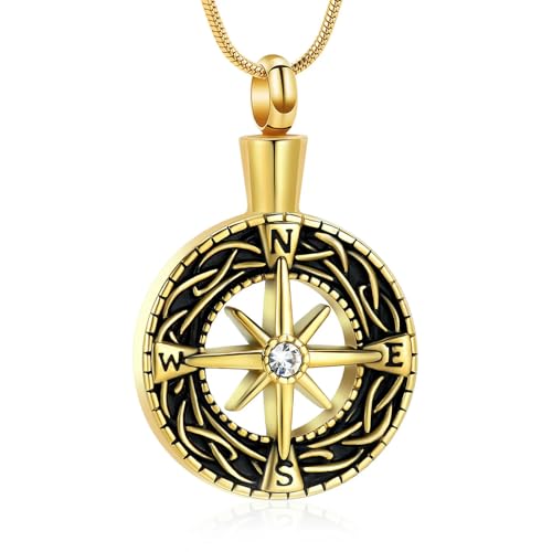 BIAIHQIE Asche-Schmuck, Kompass-Urnen-Halskette für Asche, für Damen und Herren, Gedenk-Andenken-Halskette, Gold BIAIHQIE Asche-Schmuck, Kompass-Urnen-Halskette für Asche, für Damen und Herren, Gedenk-Andenken-Halskette, Gold von BIAIHQIE