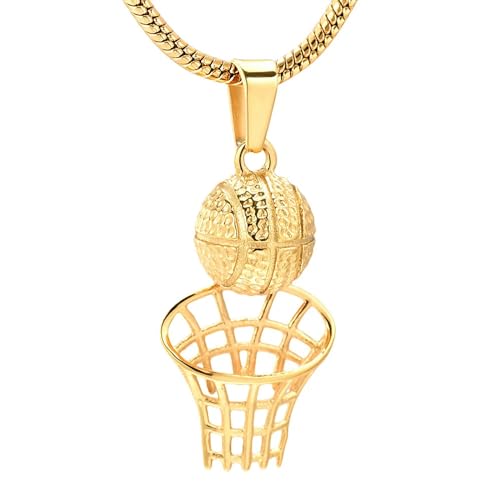BIAIHQIE Basketballkorb-Urnenkette für Asche, Gedenk- und Andenkenhalter für Mensch/Haustier, Gold von BIAIHQIE