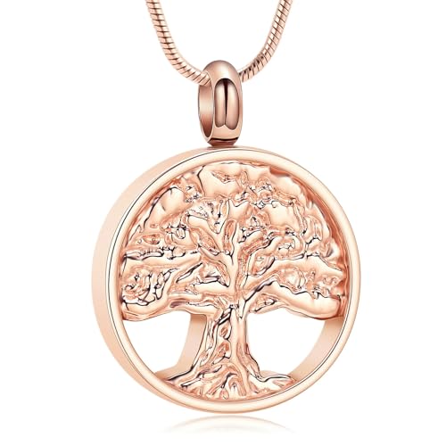 BIAIHQIE Baum des Lebens Urne Halskette für Asche Einäscherung Schmuck Edelstahl Denkmal Menschliche Asche Andenken Anhänger für Frauen Männer-Rose von BIAIHQIE