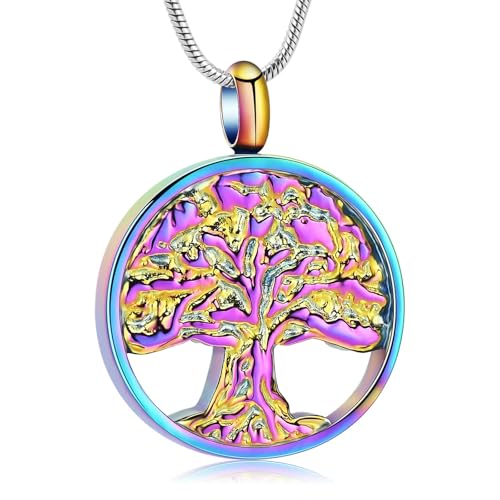 BIAIHQIE Baum des Lebens Urne Halskette für Asche Einäscherung Schmuck Edelstahl Memorial Menschliche Asche Andenken Anhänger für Frauen Männer-Regenbogen von BIAIHQIE