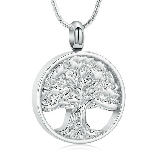 BIAIHQIE Baum des Lebens Urne Halskette für Asche Einäscherung Schmuck Edelstahl Memorial Menschliche Asche Andenken Anhänger für Frauen Männer-Stahl von BIAIHQIE