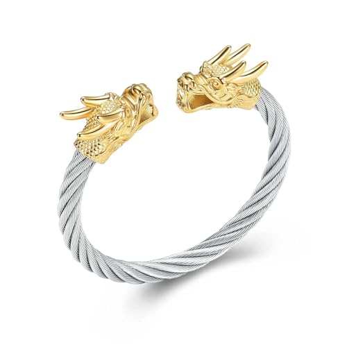 BIAIHQIE Einäscherung Schmuck Drachen Urne Armband für Asche für Männer Edelstahl Esche Armband Verstellbares Andenken Memorial Armband-Stahl-Gold-65mm BIAIHQIE Einäscherung Schmuck Drachen Urne Armband für Asche für Männer Edelstahl Esche Armband Verstellbares Andenken Memorial Armband-Stahl-Gold-65mm von BIAIHQIE