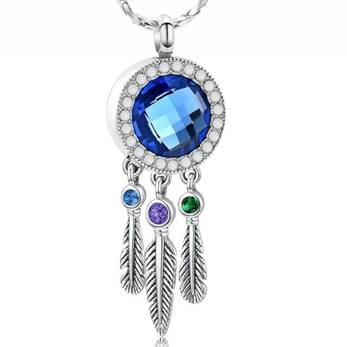 BIAIHQIE Einäscherung Schmuck mit Feder Charm Frauen Mädchen Andenken Memorial Urne Anhänger Halskette - Dunkelblauer Stein von BIAIHQIE