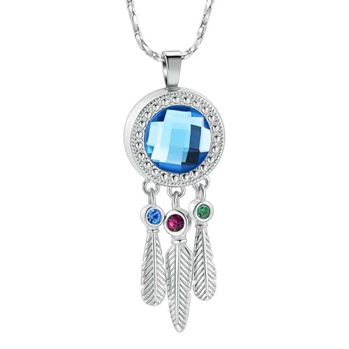 BIAIHQIE Einäscherung Schmuck mit Feder Charm Frauen Mädchen Andenken Memorial Urne Anhänger Halskette-Lighe Blauer Stein von BIAIHQIE