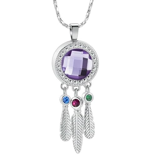 BIAIHQIE Einäscherung Schmuck mit Feder Charm Frauen Mädchen Andenken Memorial Urne Anhänger Halskette-Lila Stein von BIAIHQIE