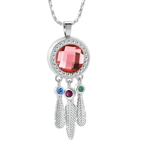 BIAIHQIE Einäscherung Schmuck mit Feder Charm Frauen Mädchen Andenken Memorial Urne Anhänger Halskette-Roter Stein von BIAIHQIE