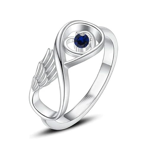 BIAIHQIE Engelsflügel Feder umwickelt Edelstahl Einäscherungsring mit verschiedenen Farbe Stein halten Asche von geliebten Menschen Andenken-7-Darl Blauer Stein von BIAIHQIE