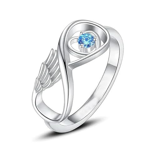 BIAIHQIE Engelsflügel Feder umwickelt Edelstahl Einäscherungsring mit verschiedenen Farbe Stein halten Asche von geliebten Menschen Andenken-7-Hellblauer Stein von BIAIHQIE