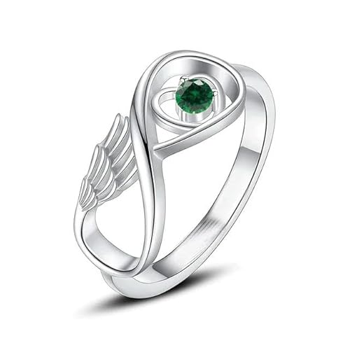 BIAIHQIE Engelsflügel Feder umwickelt Edelstahl Einäscherungsring mit verschiedenen Farben Stein halten Asche von geliebten Menschen Andenken-6-Grün STone von BIAIHQIE