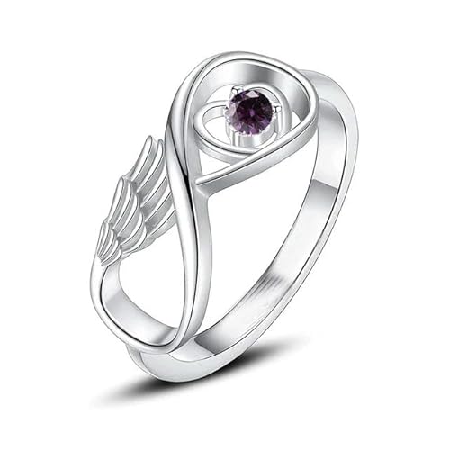 BIAIHQIE Engelsflügel Feder umwickelt Edelstahl Einäscherungsring mit verschiedenfarbigem Stein halten Asche von geliebten Menschen Andenken-6-lila Stein von BIAIHQIE