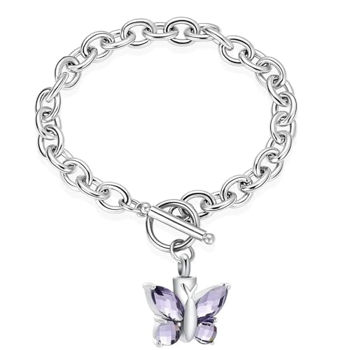 BIAIHQIE Feuerbestattung Schmuck Kristall Schmetterling Urne Armband für Asche Edelstahl Andenken Memorial Menschliche Asche Schmuck für Frauen Männer-hell lila BIAIHQIE Feuerbestattung Schmuck Kristall Schmetterling Urne Armband für Asche Edelstahl Andenken Memorial Menschliche Asche Schmuck für Frauen Männer-hell lila von BIAIHQIE