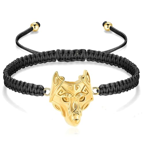 BIAIHQIE Feuerbestattung Schmuck Wolf Urne Armband für Esche Edelstahl Memorial Verstellbares geflochtenes Seil Esche Andenken Armband für Männer-gold BIAIHQIE Feuerbestattung Schmuck Wolf Urne Armband für Esche Edelstahl Memorial Verstellbares geflochtenes Seil Esche Andenken Armband für Männer-gold von BIAIHQIE