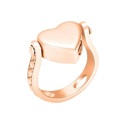 BIAIHQIE Feuerbestattungsschmuck, Herz-Urnenring für Asche für Frauen, Herz-Urnenkette für Aschehalter, Andenken-Gedenkschmuck, 9, Roségold von BIAIHQIE
