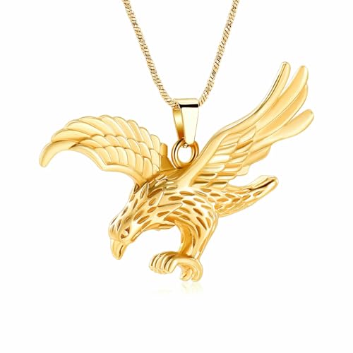 BIAIHQIE Feuerbestattungsschmuck Adler-Urnen-Halskette für Asche, Adlerform, Urnen-Medaillon für Asche, Andenken, Gedenkschmuck, Gold von BIAIHQIE