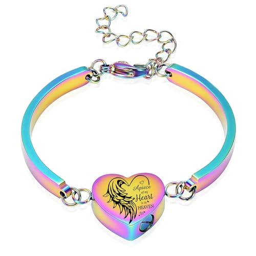 BIAIHQIE Feuerbestattungsschmuck Herz Urne Armband für Asche Verstellbares Asche Armband Edelstahl Andenken Gedenkschmuck für Frauen Männer-Regenbogen von BIAIHQIE