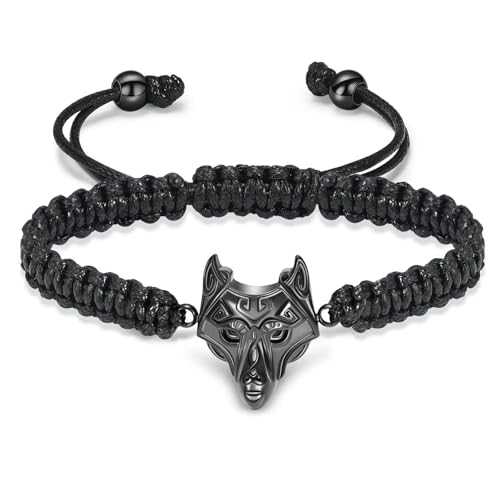 BIAIHQIE Feuerbestattungsschmuck Wolf Urne Armband für Esche Edelstahl Memorial Verstellbares geflochtenes Seil Esche Andenken Armband für Männer-schwarz von BIAIHQIE